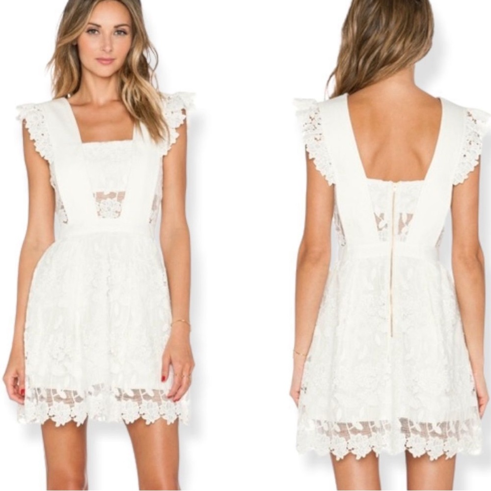 Self Portrait Selena Gomez Revolve White Frilled A Line Lace  Dress Size 6